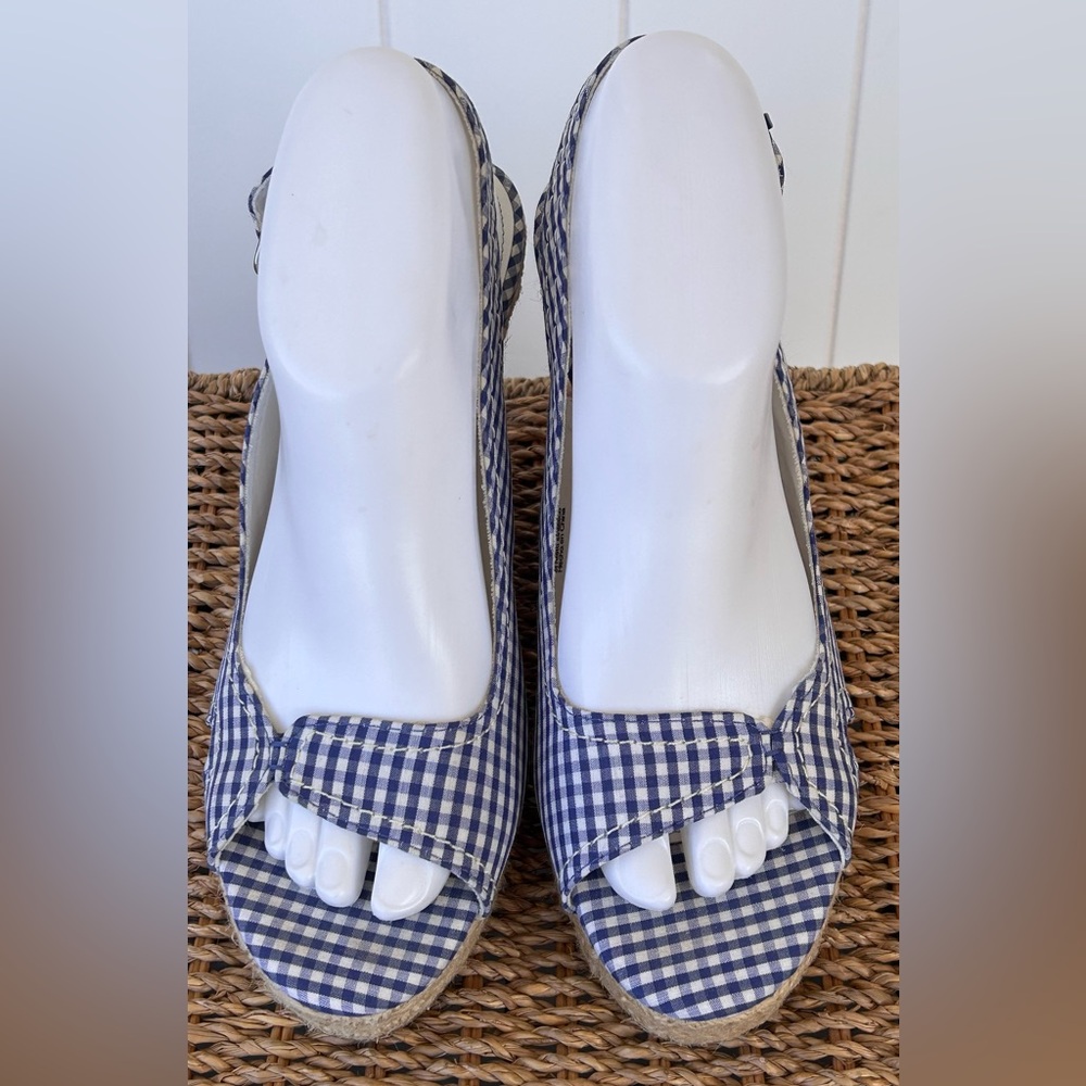 American Eagle Gingham Wedge Espadrille Sandal Blue/White Size‎ 8.5 - Picture 2 of 13